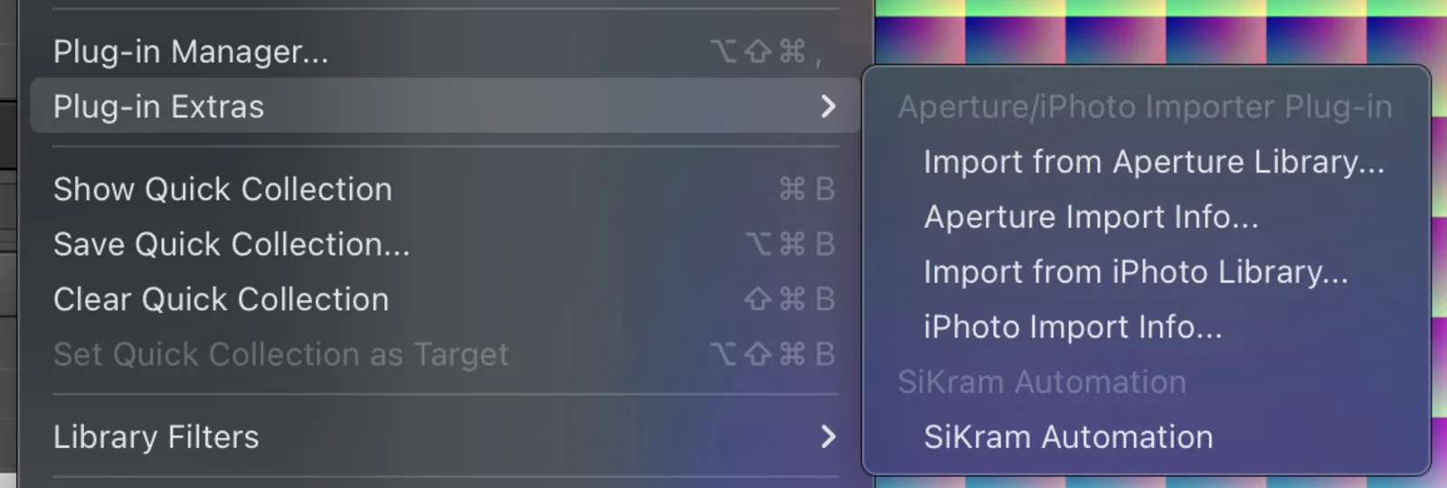 เมนู File > Plug-in Extras กำลังเลือก SiKram Automation